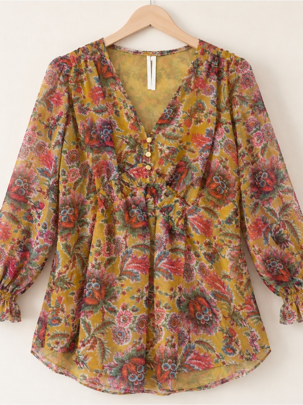 By Anthropologie Floral Mesh Button-Front Blouse Size Small NWT